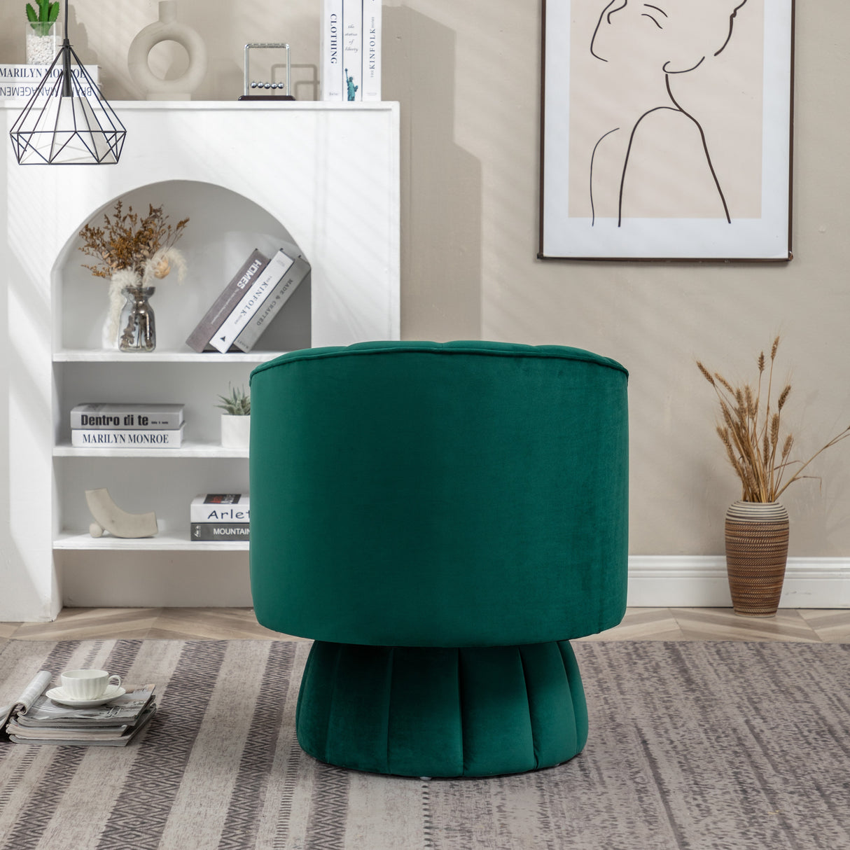 SEYNAR Modern Glam Velvet Upholstered Round Swivel Accent Arm Barrel Chair for Living Room
