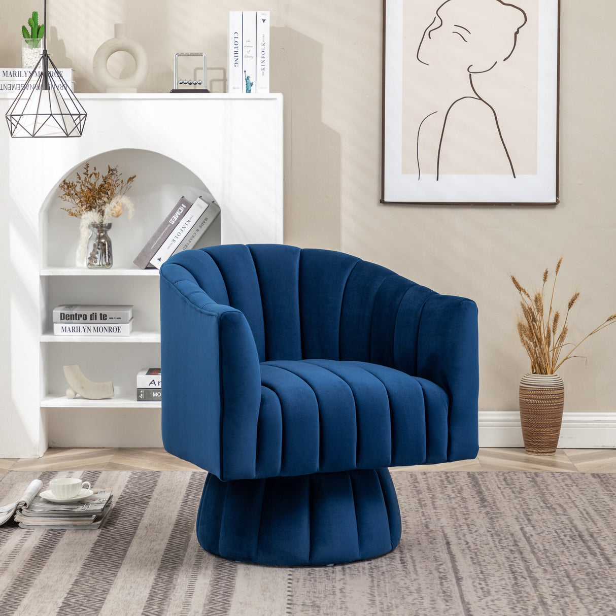SEYNAR Modern Glam Velvet Upholstered Round Swivel Accent Arm Barrel Chair for Living Room