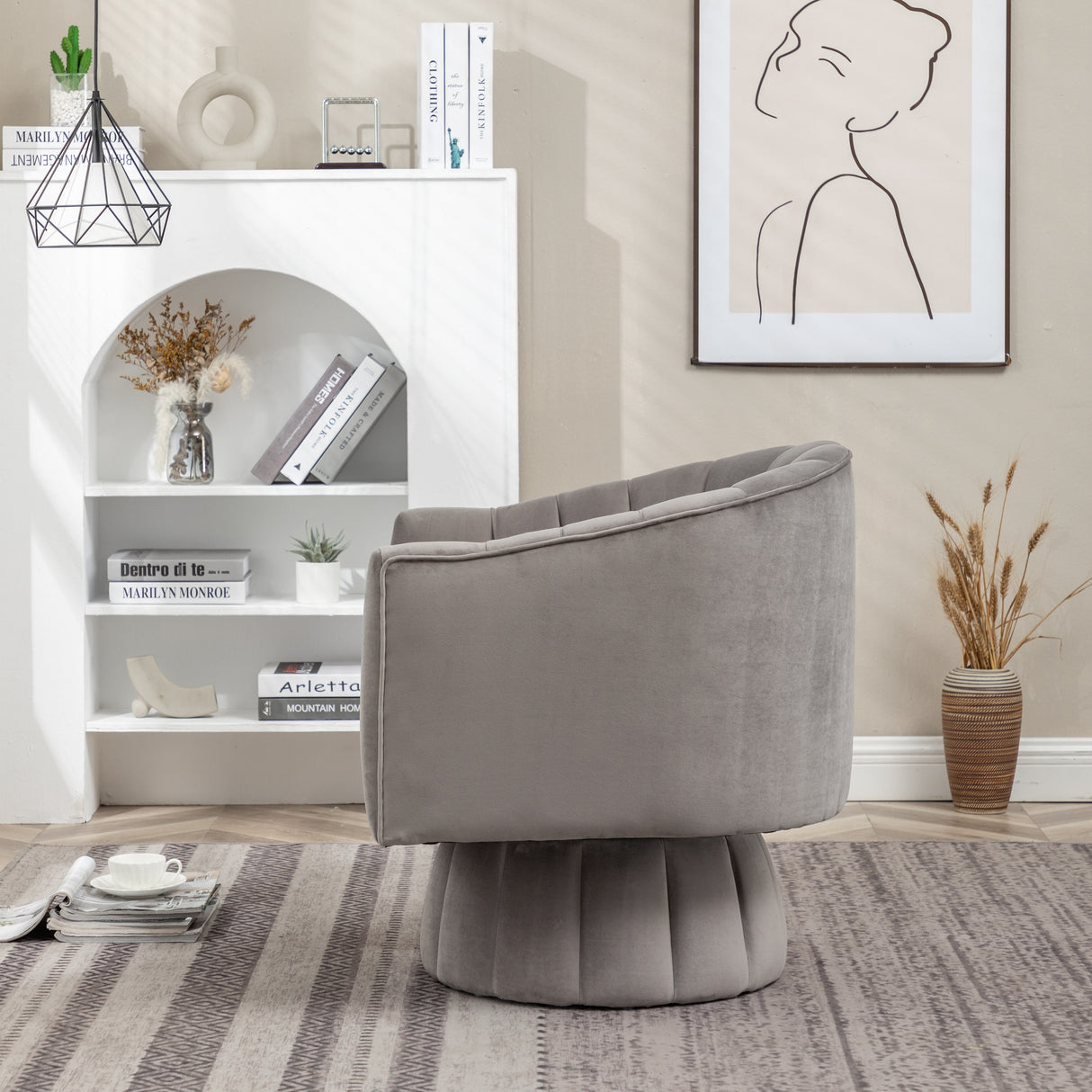SEYNAR Modern Glam Velvet Upholstered Round Swivel Accent Arm Barrel Chair for Living Room