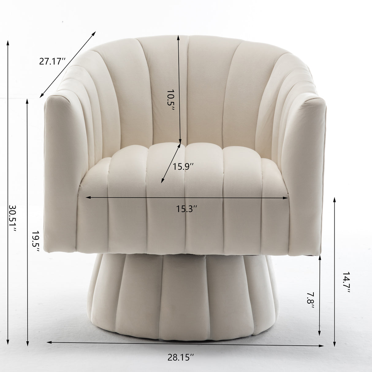 SEYNAR Modern Glam Velvet Upholstered Round Swivel Accent Arm Barrel Chair for Living Room