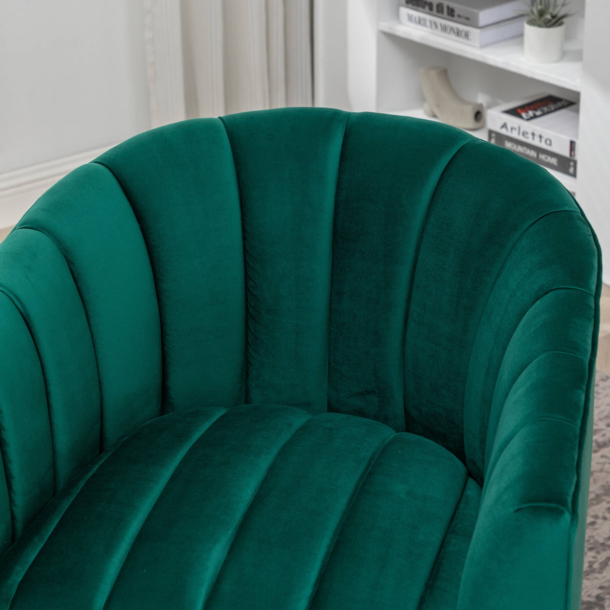 SEYNAR Modern Glam Velvet Upholstered Round Swivel Accent Arm Barrel Chair for Living Room