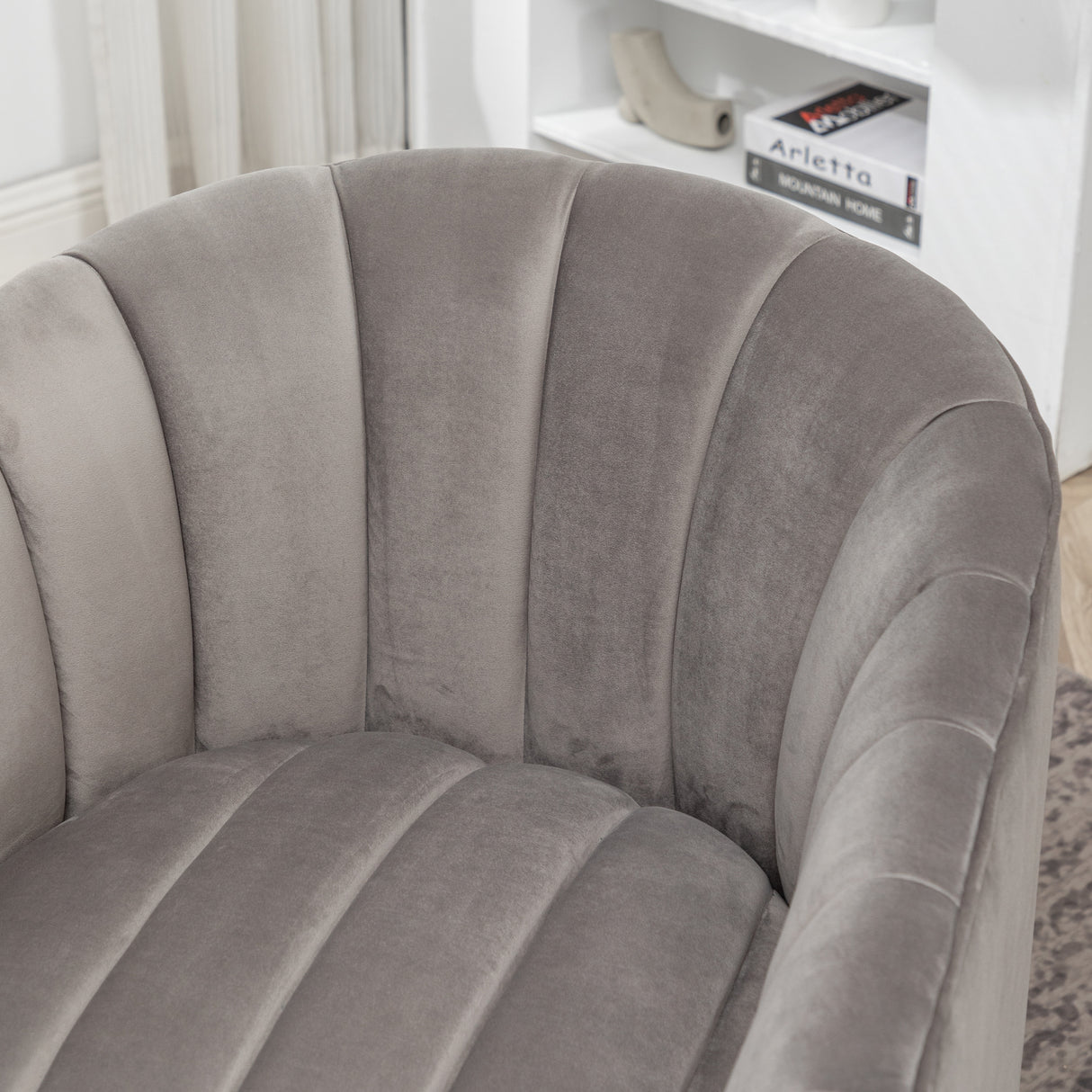 SEYNAR Modern Glam Velvet Upholstered Round Swivel Accent Arm Barrel Chair for Living Room