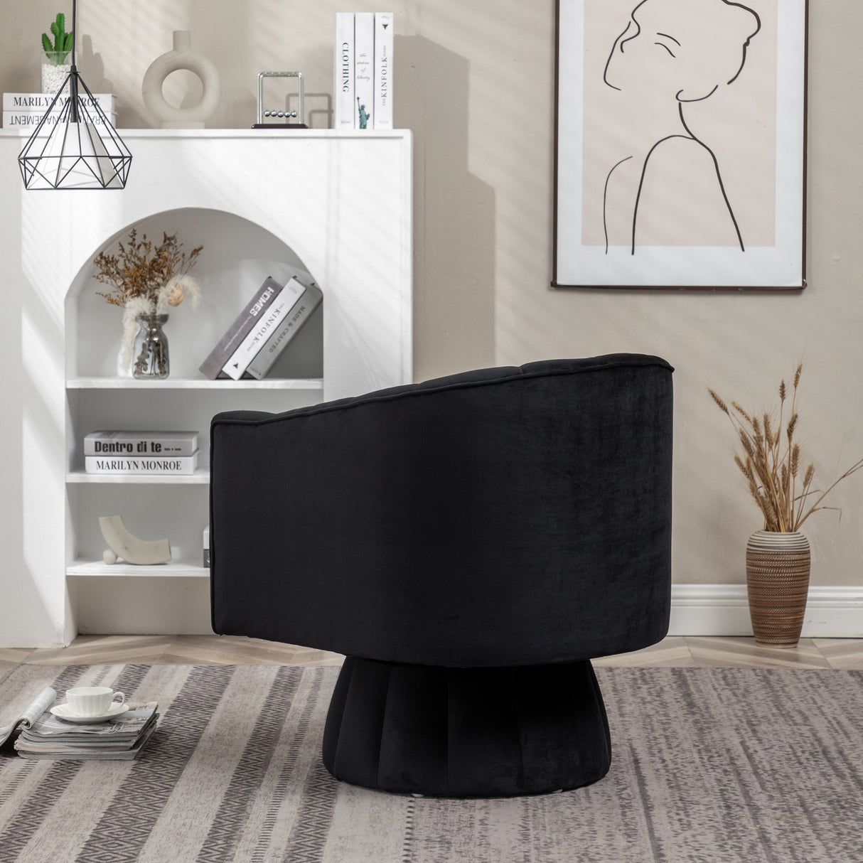 SEYNAR Modern Glam Velvet Upholstered Round Swivel Accent Arm Barrel Chair for Living Room