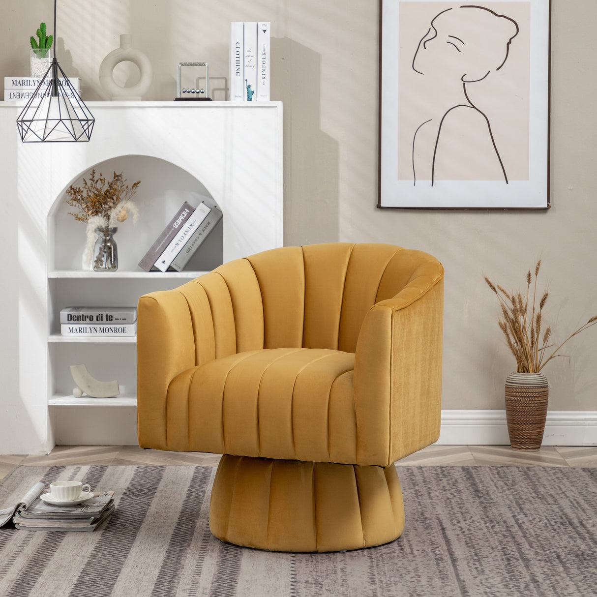 SEYNAR Modern Glam Velvet Upholstered Round Swivel Accent Arm Barrel Chair for Living Room