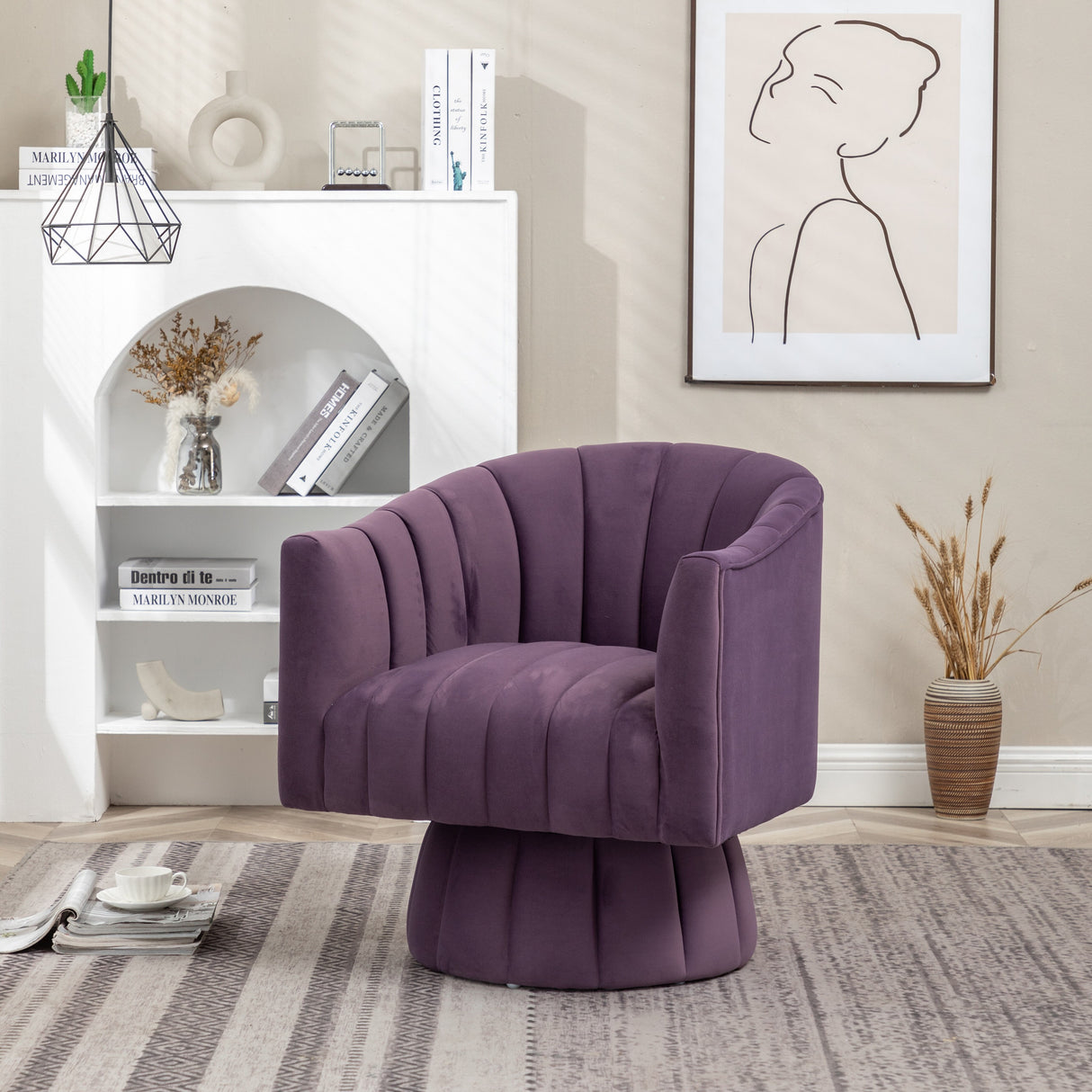 SEYNAR Modern Glam Velvet Upholstered Round Swivel Accent Arm Barrel Chair for Living Room