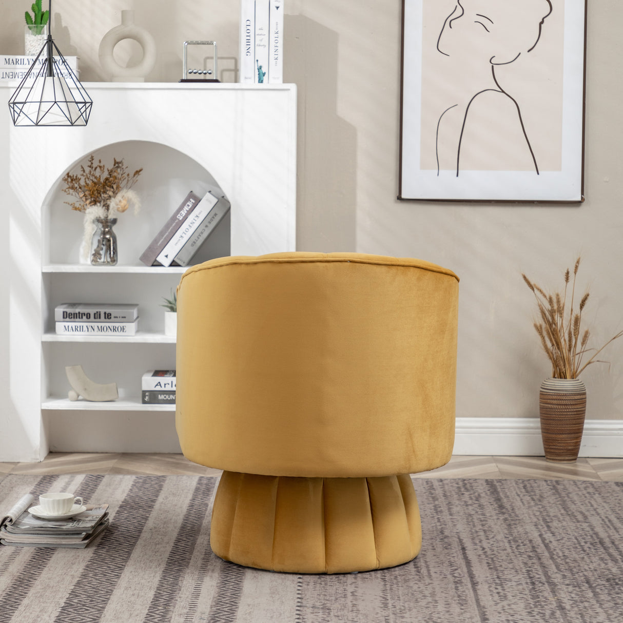 SEYNAR Modern Glam Velvet Upholstered Round Swivel Accent Arm Barrel Chair for Living Room