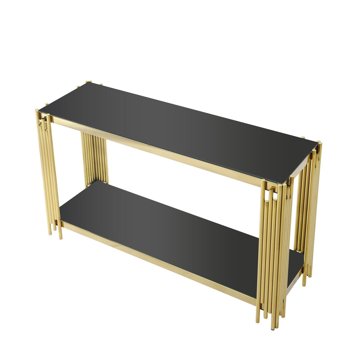 Modern Glass Console Table with Sturdy Metal Frame