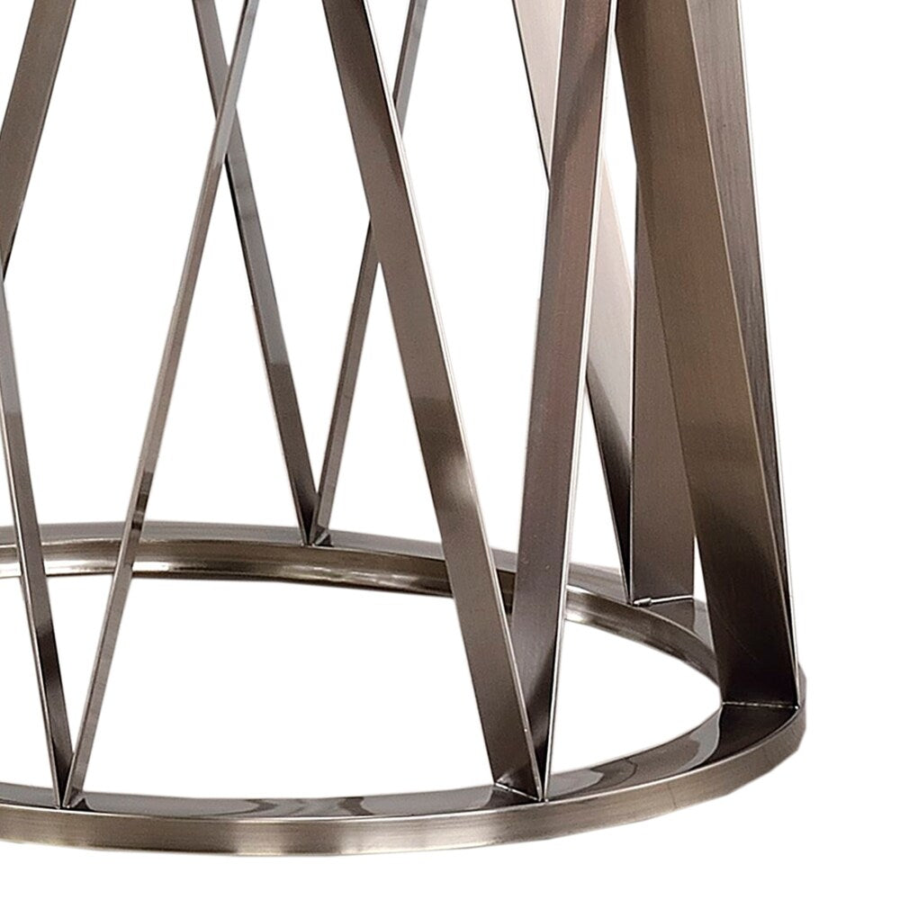 Modern Glass Top End Table with Geometric Metal Base, Silver and Clear