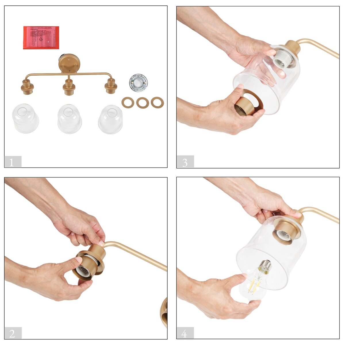 Modern Gold 3-Light Glass Bathroom Vanity light Bell Wall Sconces - W22.8" * L10.8"