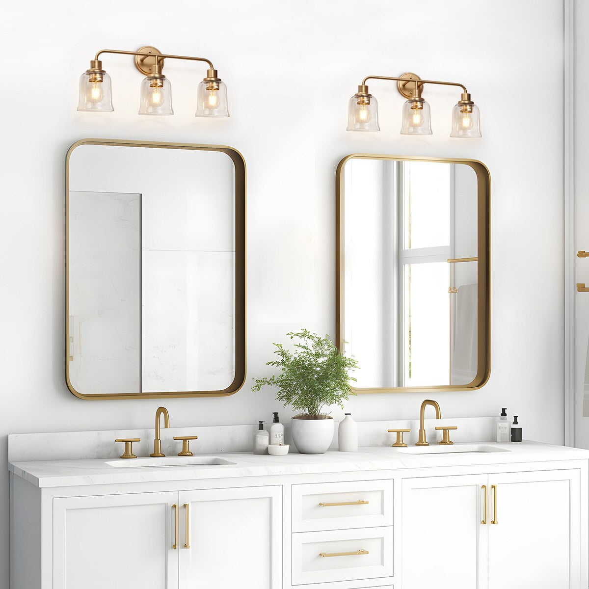 Modern Gold 3-Light Glass Bathroom Vanity light Bell Wall Sconces - W22.8" * L10.8"