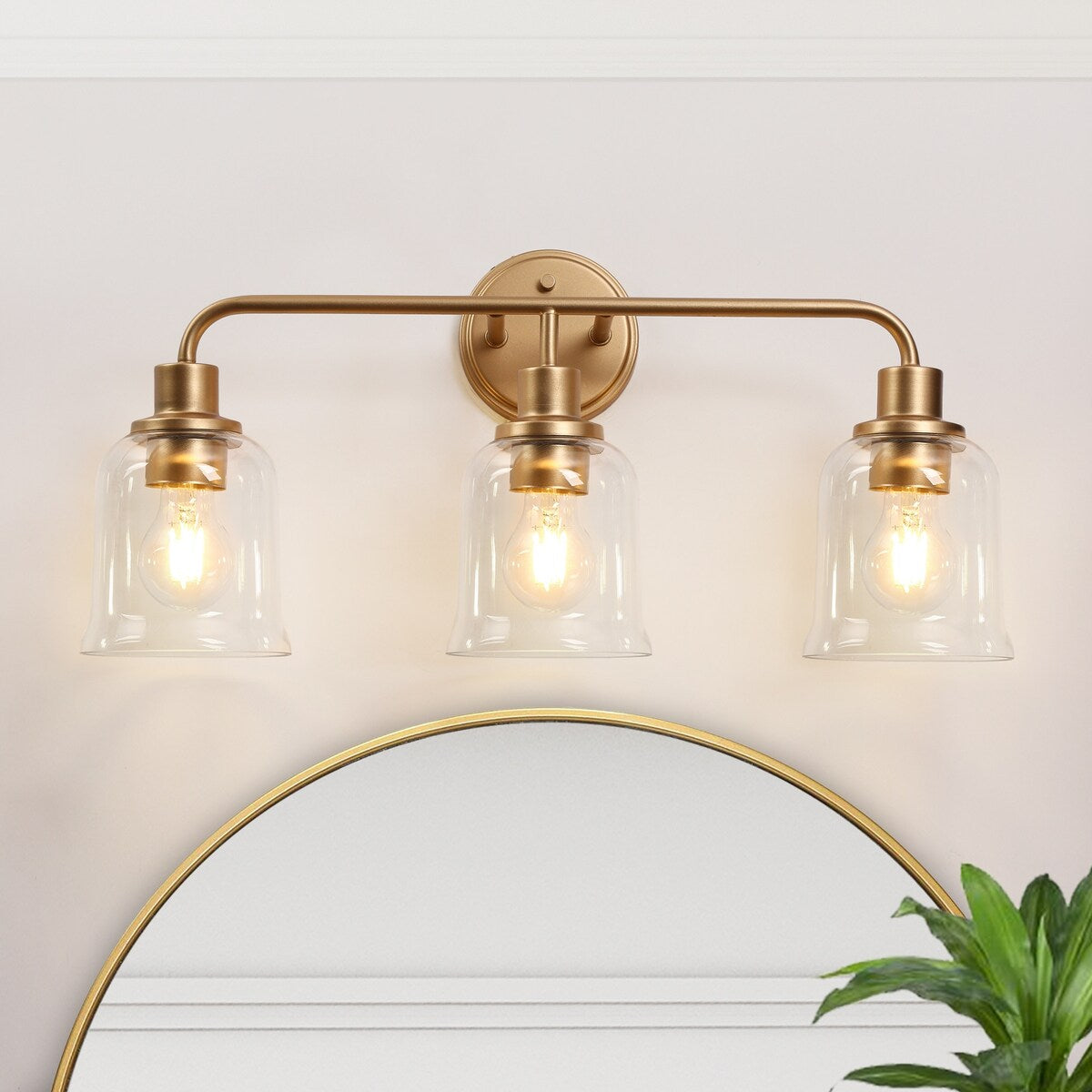 Modern Gold 3-Light Glass Bathroom Vanity light Bell Wall Sconces - W22.8" * L10.8"