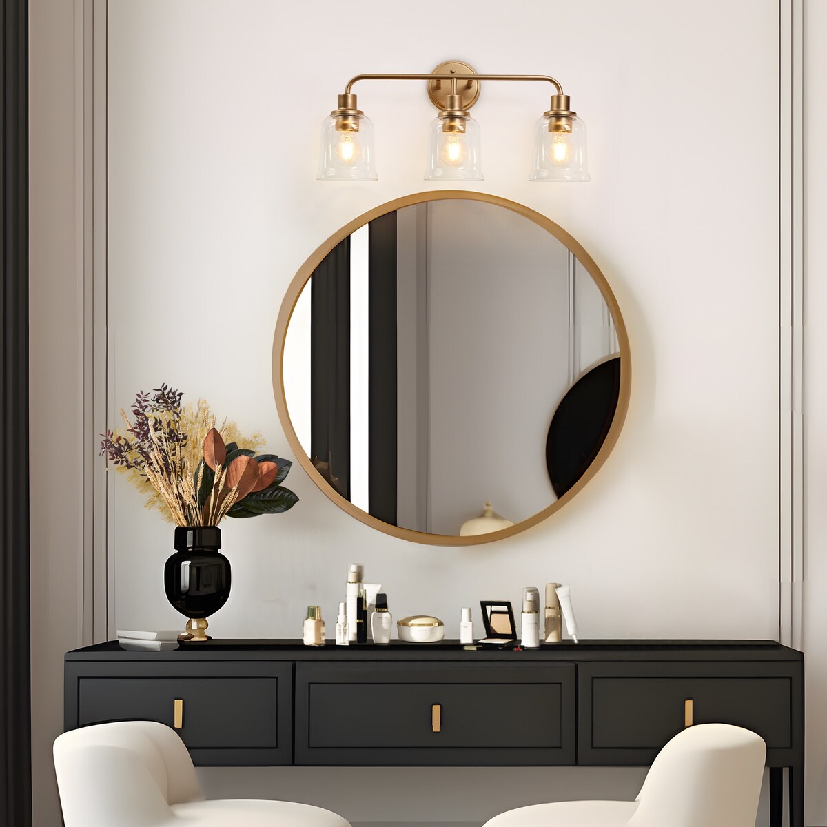 Modern Gold 3-Light Glass Bathroom Vanity light Bell Wall Sconces - W22.8" * L10.8"