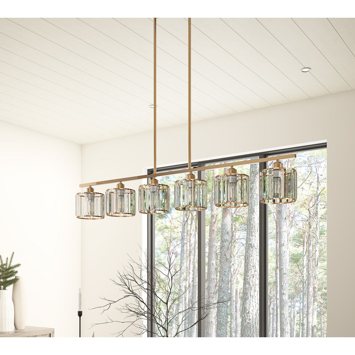 Modern Gold 6-Light Textured Glass Kitchen Island Pendant Lighting Fixture