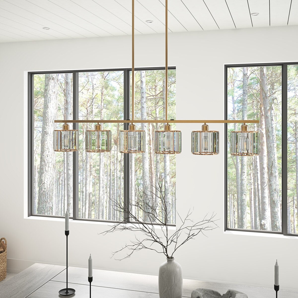 Modern Gold 6-Light Textured Glass Kitchen Island Pendant Lighting Fixture