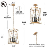 Modern Contemporary Gold Chandelier Geometric Lantern Large Kitchen Island Pendant Lights - Gold and Black - D12.5"x H 18"