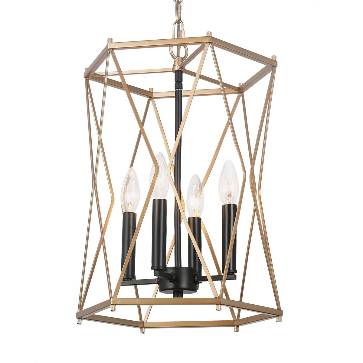 Modern Contemporary Gold Chandelier Geometric Lantern Large Kitchen Island Pendant Lights - Gold and Black - D12.5"x H 18"