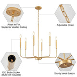 Modern Gold Chandelier for Dining Room,Metal 6-Light Kitchen Light Fixtures,Farmhouse Candle Hanging Pendant Light