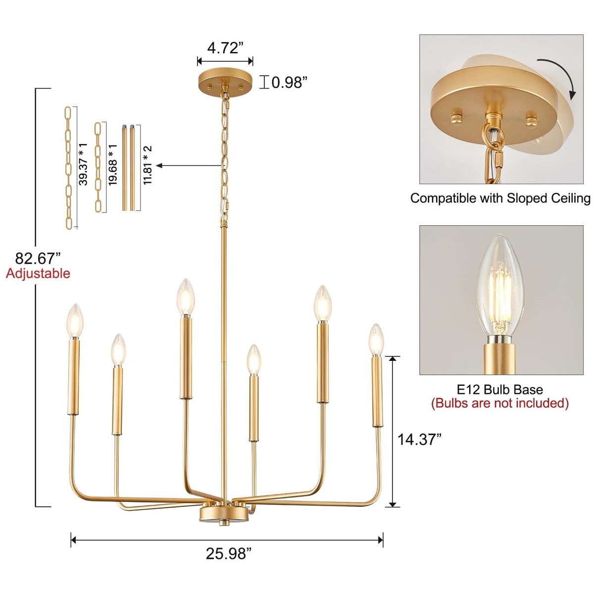 Modern Gold Chandelier for Dining Room,Metal 6-Light Kitchen Light Fixtures,Farmhouse Candle Hanging Pendant Light