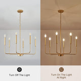 Modern Gold Chandelier for Dining Room,Metal 6-Light Kitchen Light Fixtures,Farmhouse Candle Hanging Pendant Light