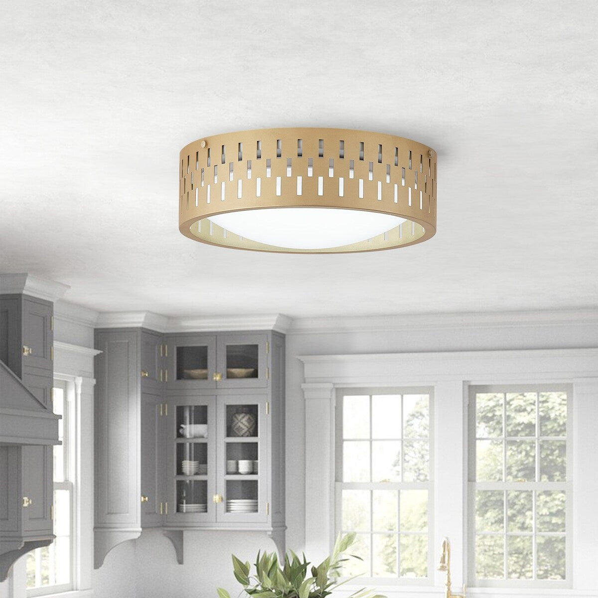 Modern Gold Finish Hollow-Carved Design Flush Mount LED Ceiling Light