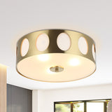 Modern 3-light Hollowed Metal Gold Drum Flush Mount Ceiling Light - 13.8" W x 4.7" H