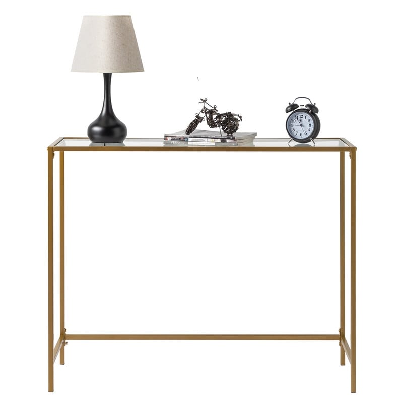 Modern Gold Frame 39.4" Entryway Console Table Glass Top