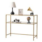 Modern Gold Frame 39.4" Entryway Console Table Glass Top