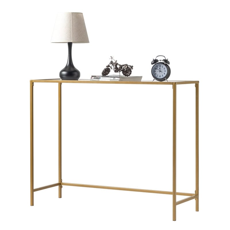 Modern Gold Frame 39.4" Entryway Console Table Glass Top