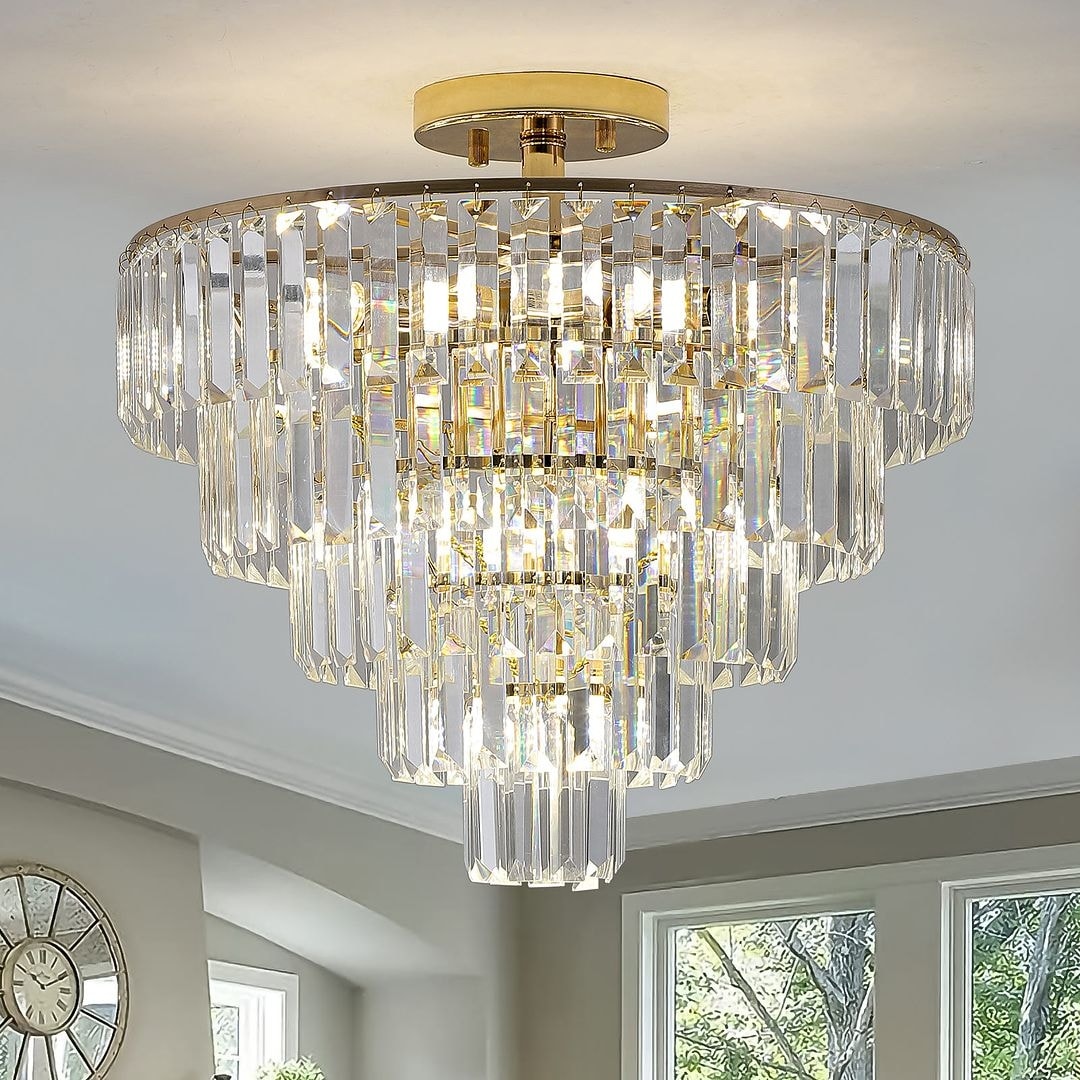 Modern Gold Semi Flush Mount Crystal Chandeliers