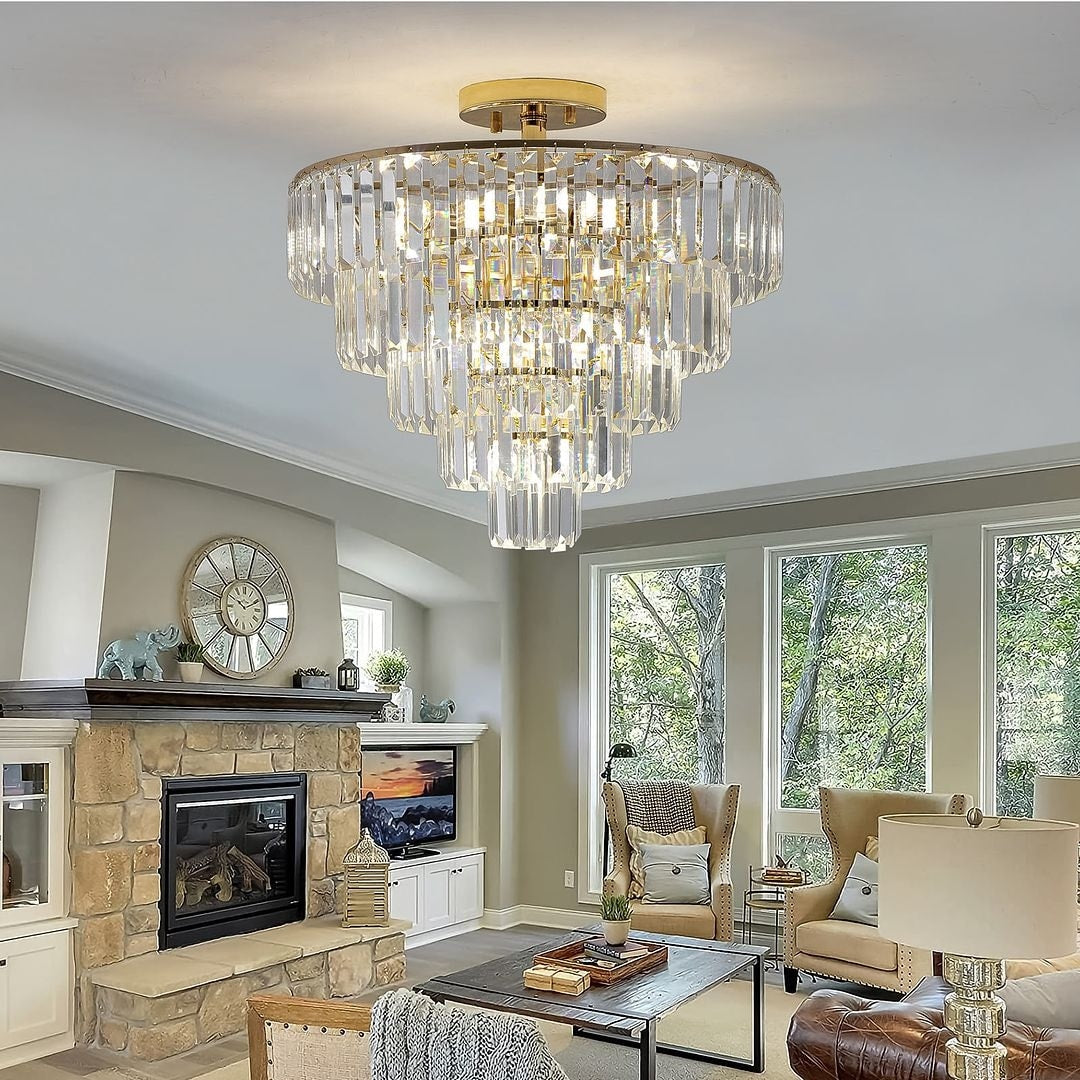 Modern Gold Semi Flush Mount Crystal Chandeliers