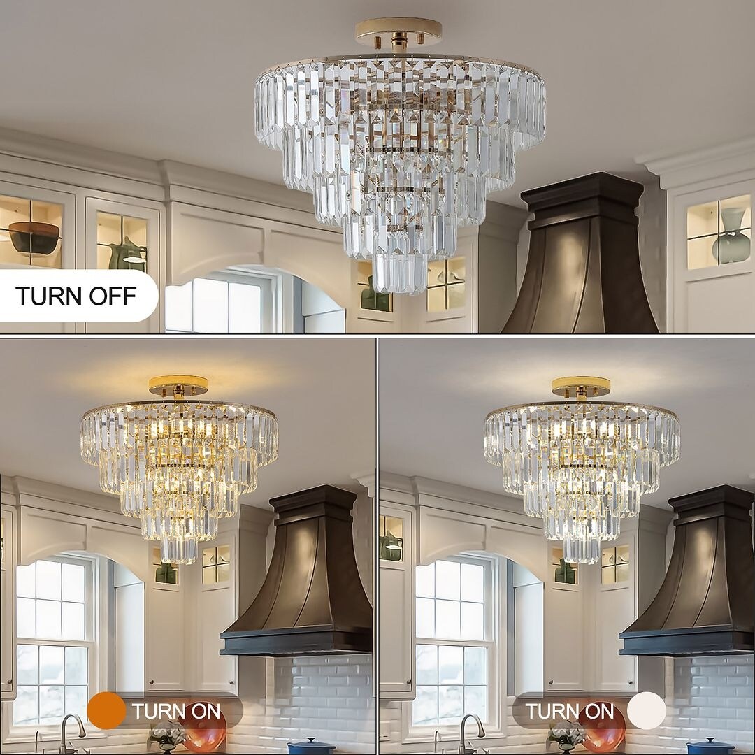 Modern Gold Semi Flush Mount Crystal Chandeliers
