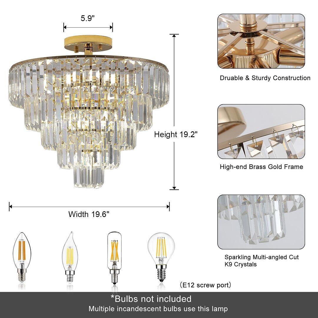 Modern Gold Semi Flush Mount Crystal Chandeliers
