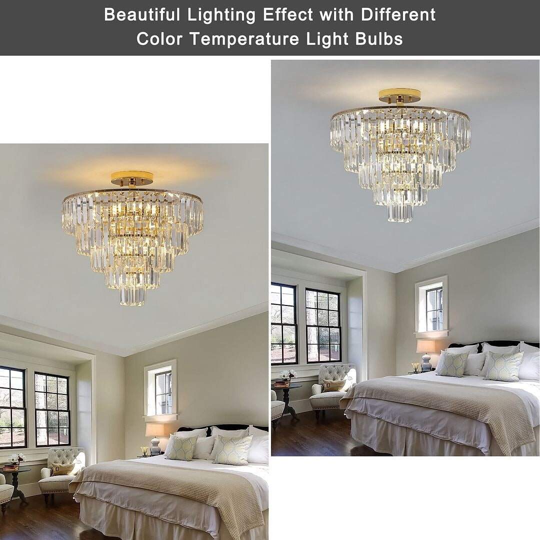 Modern Gold Semi Flush Mount Crystal Chandeliers