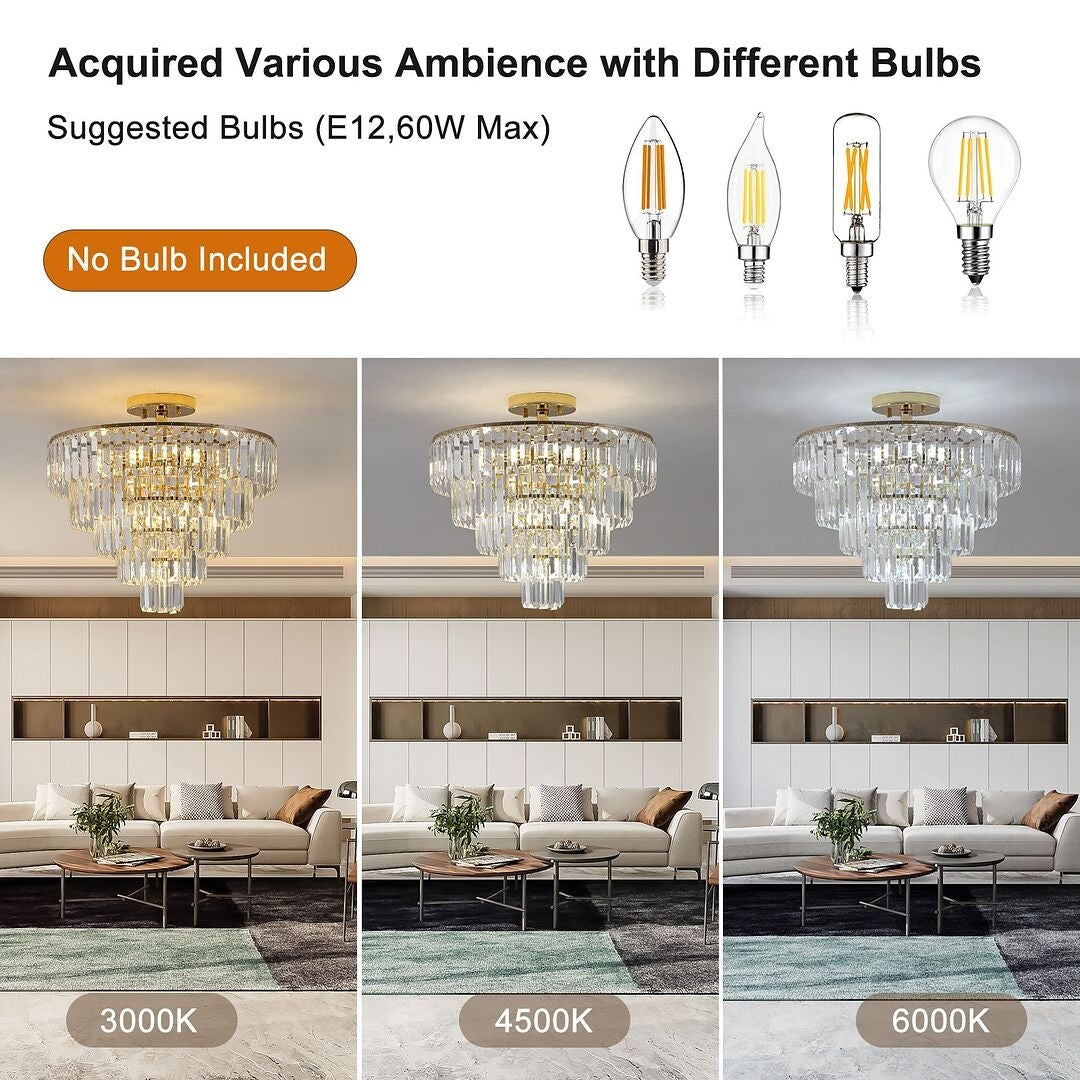 Modern Gold Semi Flush Mount Crystal Chandeliers