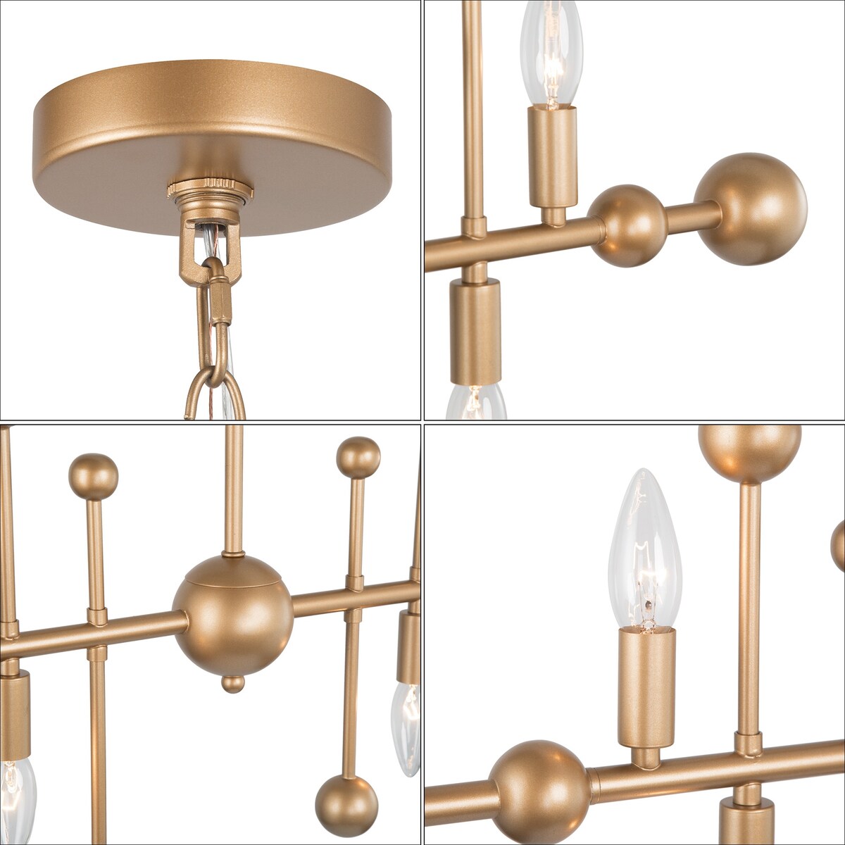 Modern Gold Sputnik 4-Light Metal Linear Chandelier for Dining Room - L30" x W3.1" x H25.5"