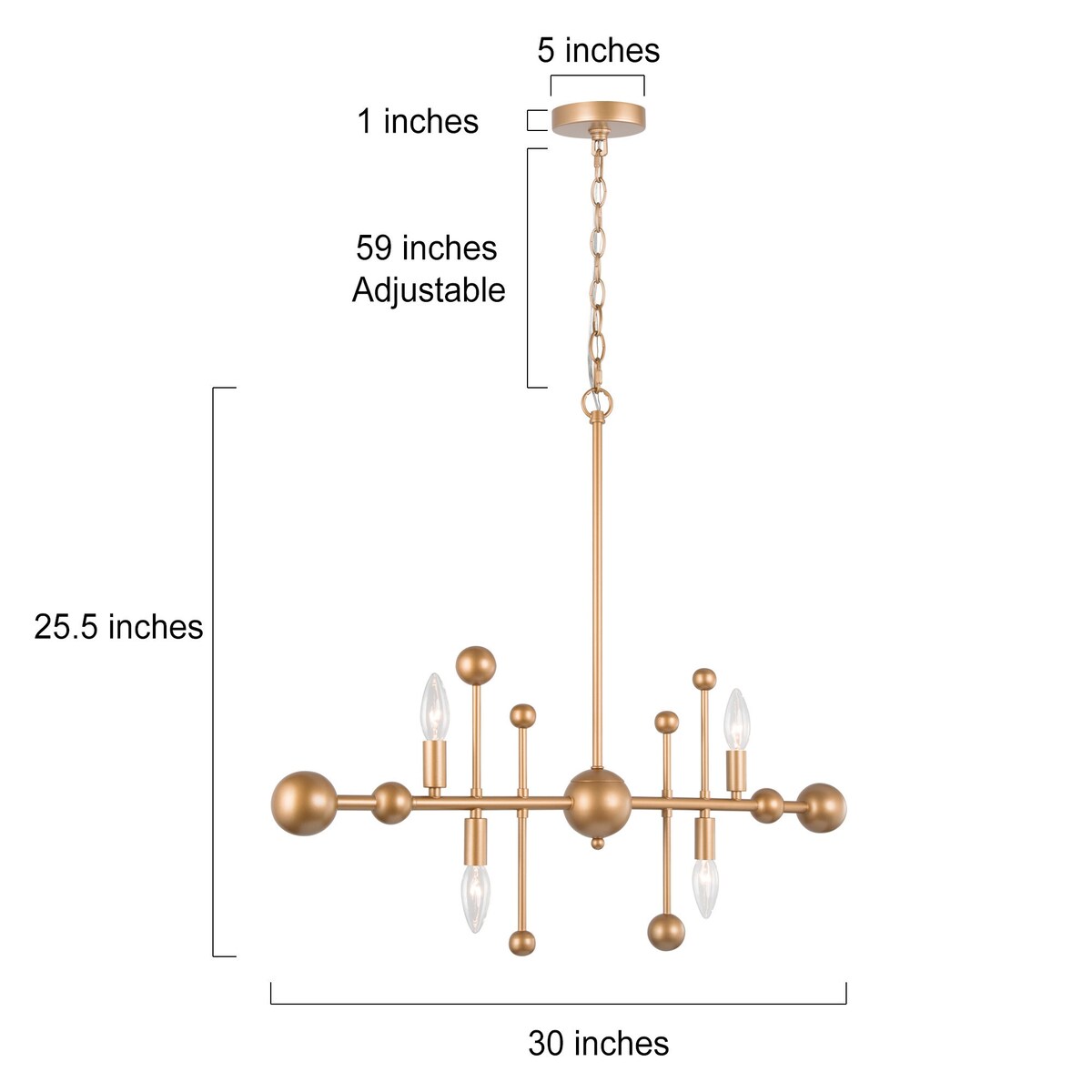 Modern Gold Sputnik 4-Light Metal Linear Chandelier for Dining Room - L30" x W3.1" x H25.5"