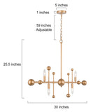 Modern Gold Sputnik 4-Light Metal Linear Chandelier for Dining Room - L30" x W3.1" x H25.5"