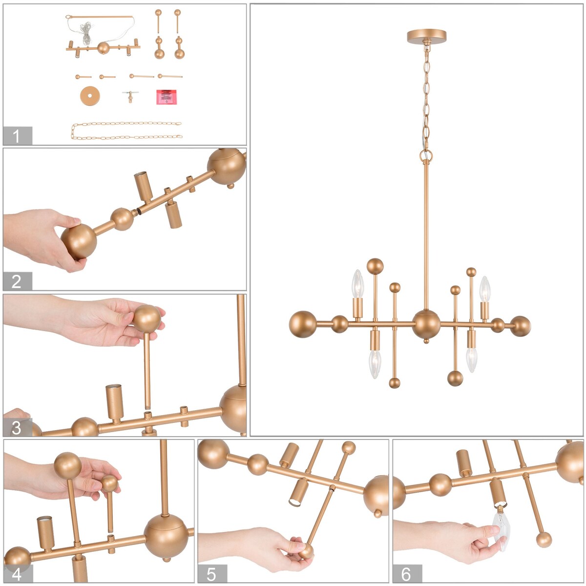 Modern Gold Sputnik 4-Light Metal Linear Chandelier for Dining Room - L30" x W3.1" x H25.5"