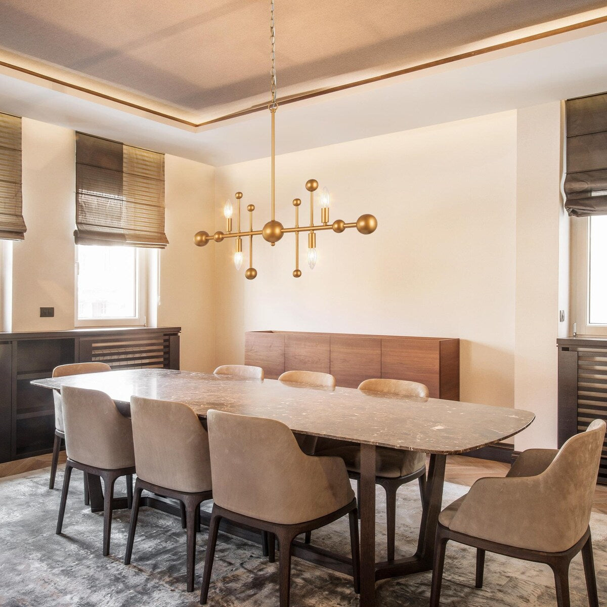 Modern Gold Sputnik 4-Light Metal Linear Chandelier for Dining Room - L30" x W3.1" x H25.5"