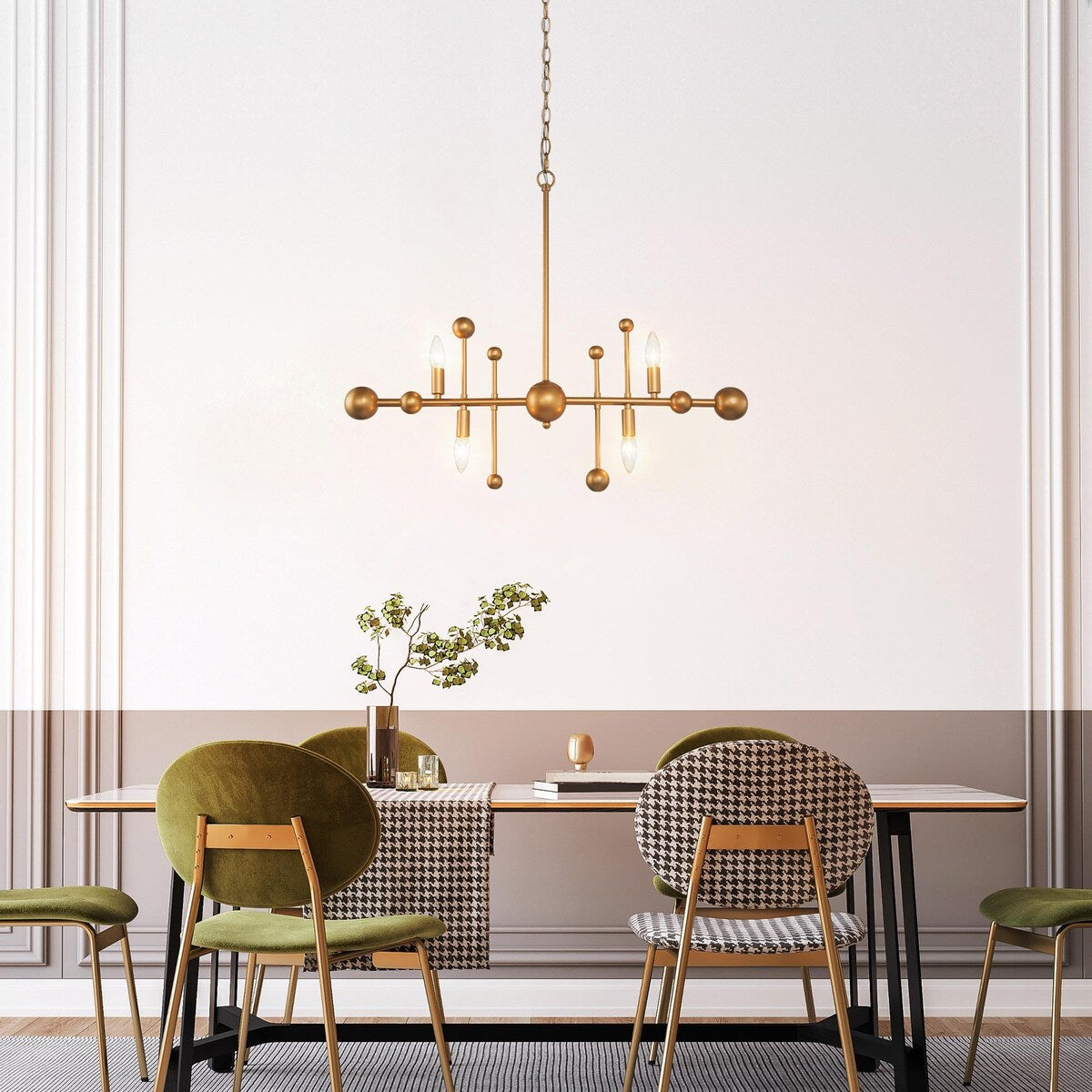 Modern Gold Sputnik 4-Light Metal Linear Chandelier for Dining Room - L30" x W3.1" x H25.5"