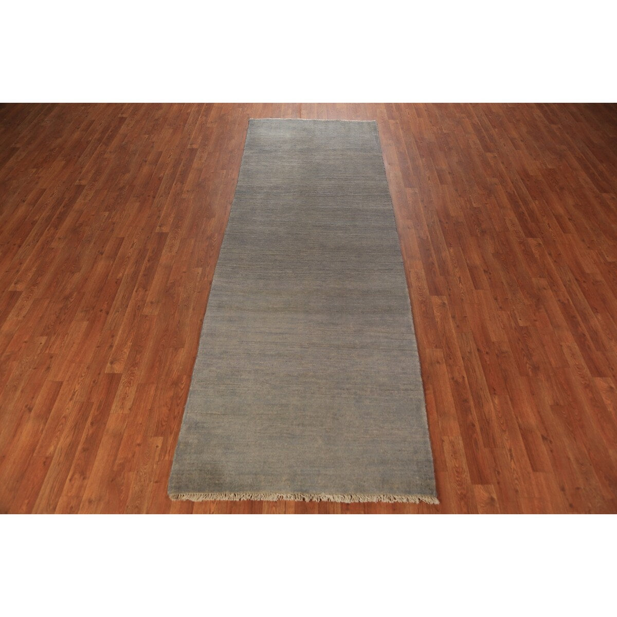 Modern Gray Gabbeh Runner Rug Hand-Knotted Wool Carpet - 3'5" x 9'10"
