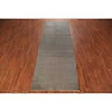 Modern Gray Gabbeh Runner Rug Hand-Knotted Wool Carpet - 3'5" x 9'10"