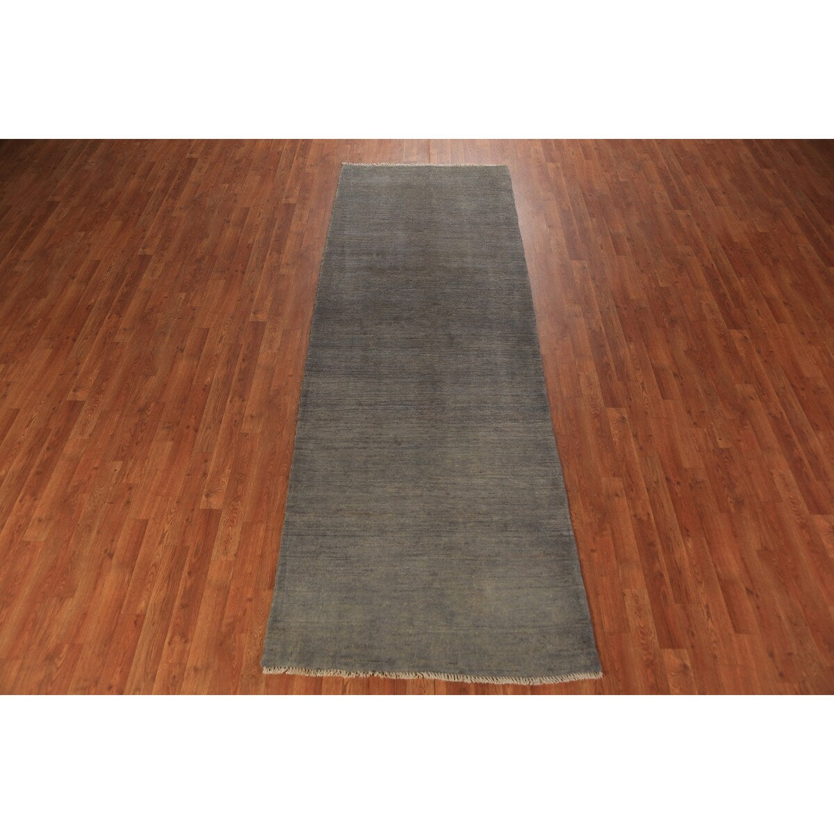Modern Gray Gabbeh Runner Rug Hand-Knotted Wool Carpet - 3'5" x 9'10"