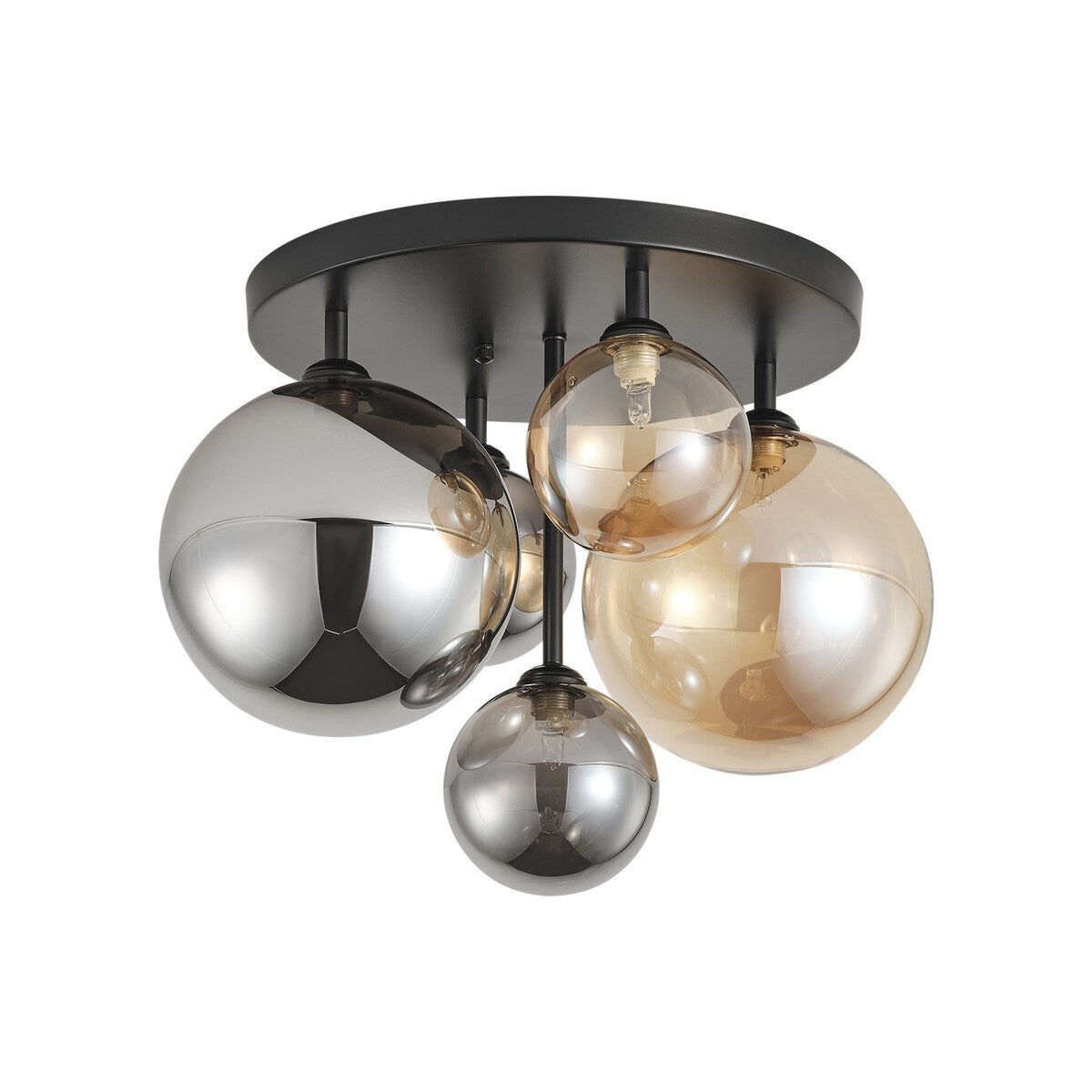 Modern Grey and Brown 5-Light Semi Flush Mount Ceiling Light with Globe Glass Lampshade