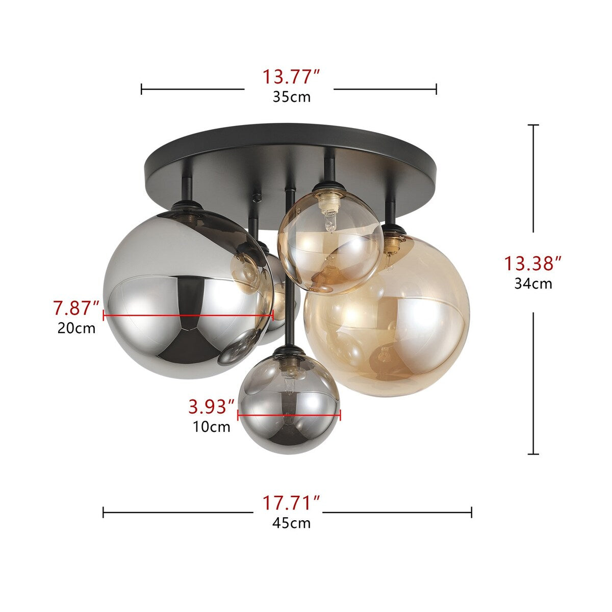 Modern Grey and Brown 5-Light Semi Flush Mount Ceiling Light with Globe Glass Lampshade