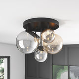 Modern Grey and Brown 5-Light Semi Flush Mount Ceiling Light with Globe Glass Lampshade