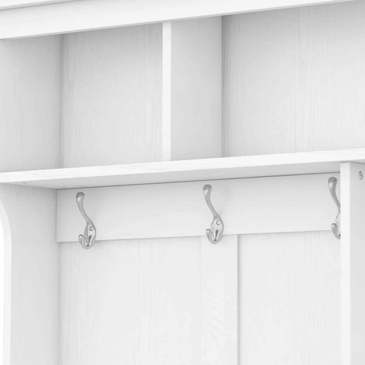 Modern Hallway Hall Tree with Metal Hooks and Storage Space, Multi-Functional Entryway Coat Rack with Shoe Cubbies