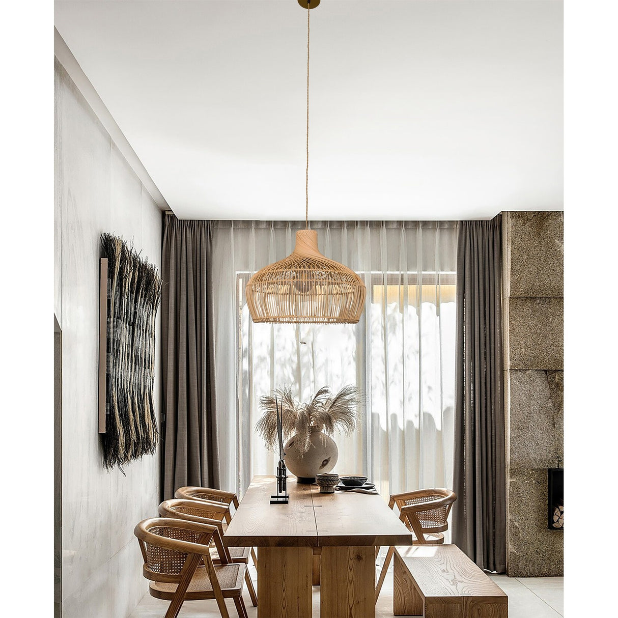 Modern Hand-woven Rattan Pendant Black Coastal Hanging Light