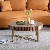 Modern Handcraft Drum Coffee Table 31.5 inch Round Coffee Table for Living Room,Small Coffee Table with Sturdy Pedestal