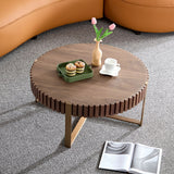 Modern Handcraft Drum Coffee Table 31.5 inch Round Coffee Table for Living Room,Small Coffee Table with Sturdy Pedestal